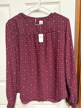 GAP Women's Plum Long-Sleeve Geometric Print Blouse